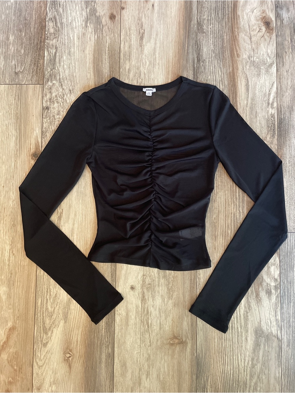 Black Ruched Long-Sleeve Top by Brandy Melville